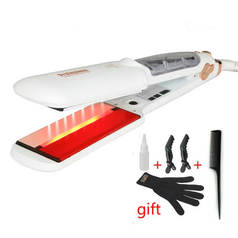 Professional Steam Hair Straightener Infrared Care Ceramic Coated 2 Inch Wide Plates for Salon Straightening Styling