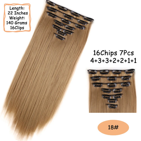 NICESY 16Clips Synthetic 24Inch Long Curly Hair Hairpiece Heat Resistant Hair Extension Clips In Ombre Black Brown Blond Women