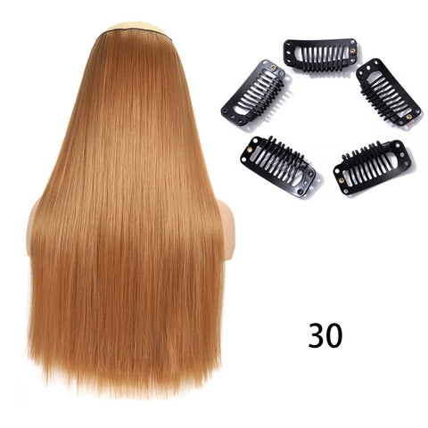 Synthetic Long Straight Clip In One Piece Hair Extension 5 Clips False Blonde Hair Brown Black Heat Resistant Fake Hair