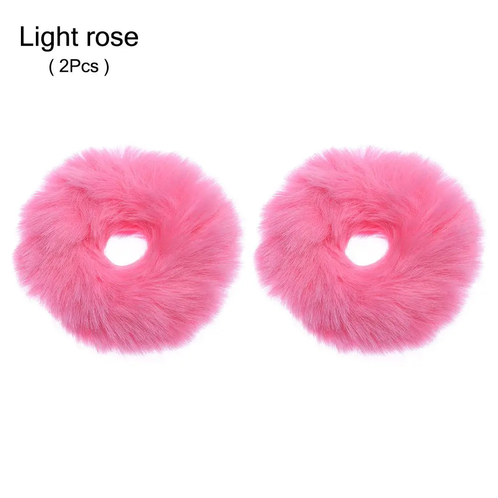 2Pcs Women Girls Winter Fur Hair Scrunchies Pom Pom Hair Tie Fuzzy Elastic Hair Bands Ponytail Holders Hair Accessories
