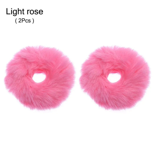 2Pcs Women Girls Winter Fur Hair Scrunchies Pom Pom Hair Tie Fuzzy Elastic Hair Bands Ponytail Holders Hair Accessories