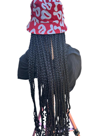 E3- Pink and White Bucket Hat Braided Wig