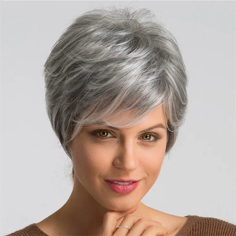 Natural Breathable Hair Extensions Synthetic Middle & Old Age Women Wigs Fashion Gray Head Cover Ladies Short Curl Wig Hat