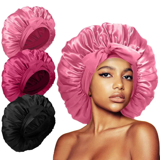 3Pcs Bonnet for Sleeping, Extra Satin Silk Bonnet for Sleeping Women with Tie Band for Curly Hair Jumbo Bonnet Braids Hair wrap