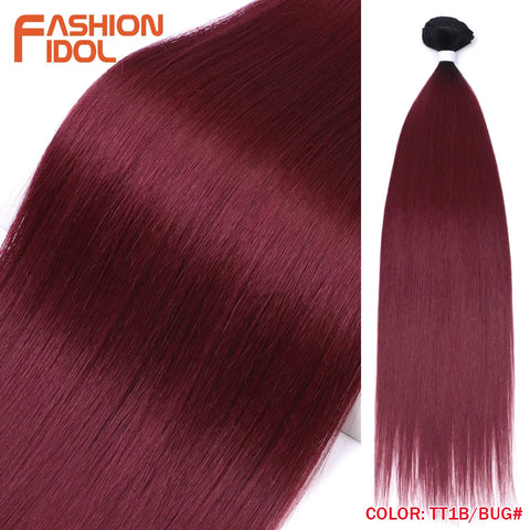 Yaki Straight Hair Extension Salon Natural Synthetic Hair Bundles Colorful High Temperature Fiber Ombre Blonde Fake Hair