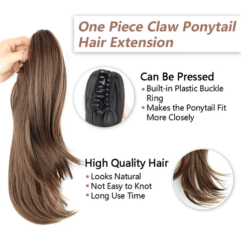 Synthetic Claw Clip Ponytail 18Inch Long Wavy Black Brown Heat Resistant Type Layered Horse Tail  Hair Extension