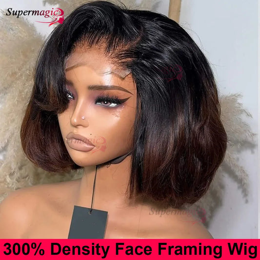 Ombre Chotolate brown Straight Bob 13x4 Lace Closure Human hair Wigs 100% Vietnamese Hair Wear and Go Glueless Layered Cut Wig