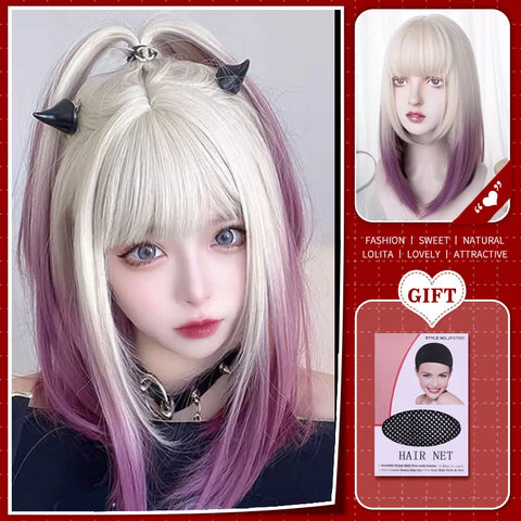 WTB Synthetic Long Straight Hair Black Lolita Wigs with Bangs for Women Fashion Female Cosplay Party Christmas Wigs Multicolor