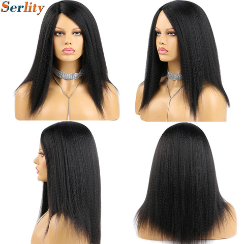 Yaki Kinky Straight Wig for Black Women 14 Inch Hair Natural Hairline Dreadlock Wig Kinky Curly Synthetic Hair Wigs Soft Fluffy