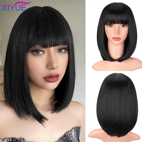 XIYUE Synthetic Long Straight Lolita Wig with Bang Red Ombre Black Cosplay Party Halloween Christmas Wavy Curly Harajuku Wig