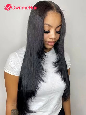 H30 Layered Hair Wear and Go 6x6 Lace Closure Glueless Wig Mixed Hair not 100% Human Hair Pre Plucked Lace Wig without Glue