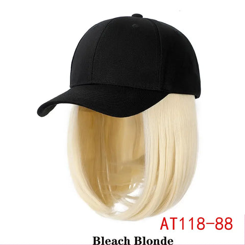 Synthetic Adjustable Black Hat Wigs Short Bob Straight Baseball Cap Wig Seamless Connection Hair Extensions for Women