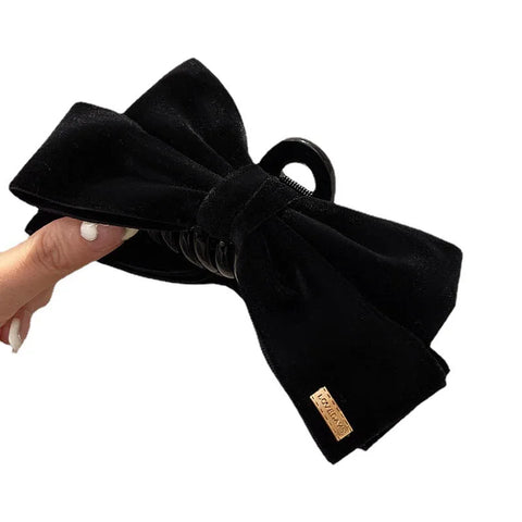 1pcs Elegant Velvet Bow Hair Clip, Large Solid Velvet Bow Hair Accessory, Autumn And Winter Shark Clip.