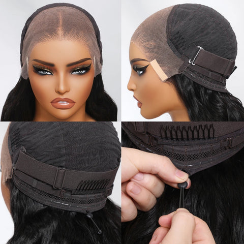UNICE Hair Drawstring 13x4 Lace Frontal Human Hair Wig Pre Cut Pre Bleached Peel & Stick Body Wave Lace Front Wig 150% Density