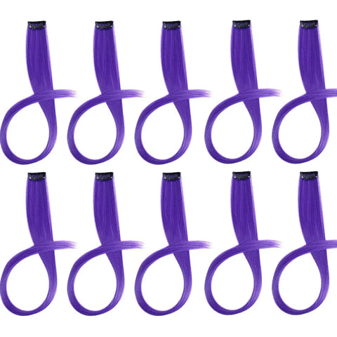 10pcs 22Inch Synthetic Long Straight Hair Extensions Clip in Colored Party Highlights Hairpieces for Women Kids Girls
