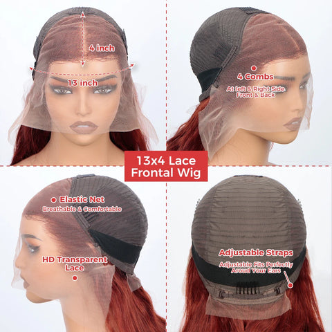 Reddish Brown 13x4 Hd Lace Front Wigs Human Hair Pre Plucked 180% Density Body Wave Red Colored Lace Frontal Human Hair Wigs