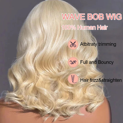 613 Blonde Body Wave Short Bob Human Hair Wig Water Wave 13x6 Hd Lace Frontal Wig Glueless Transparent Lace Front Human Hair Wig