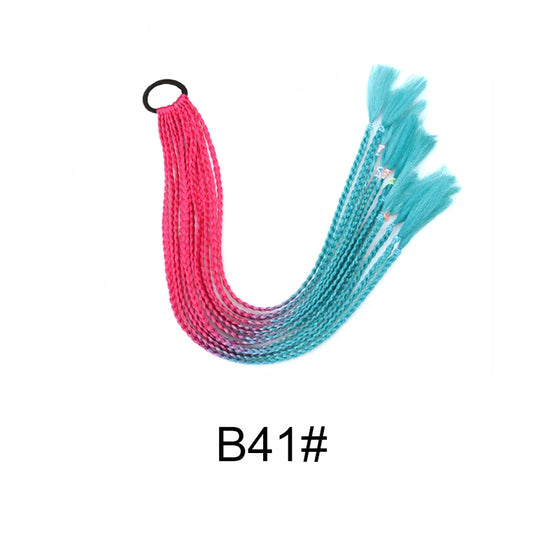 Synthetic 24Inch Y2K Rainbow Horsetail Wig Long Boxing Braid Hair Ponytail Extension High Temperature Fiber Hairpiece for Women
