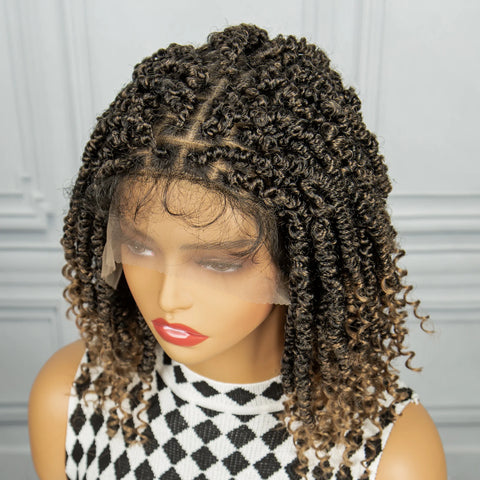 1B-27 Short Synthetic Twist Braided Wig for Black Women Knotless Passion Twist Braided Lace Wig Twist Spring Wig with Baby Hair