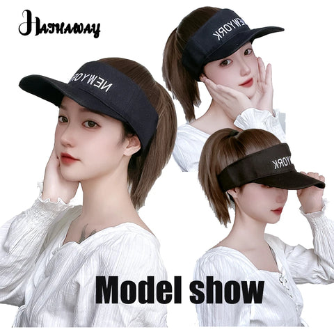 Synthetic Wig Women's Short Hair Hat Wig One Spring And Summer Online Celebrity Cap High Ponytail Straight Hair Sunscreen Hat Fu