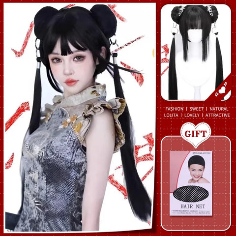 WTB Synthetic Long Straight Hair Black Lolita Wigs with Bangs for Women Fashion Female Cosplay Party Christmas Wigs Multicolor