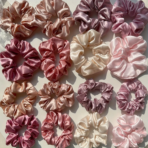 16-piece set of soft satin hair ties in pink and brown colors | suitable for wearing in all settings