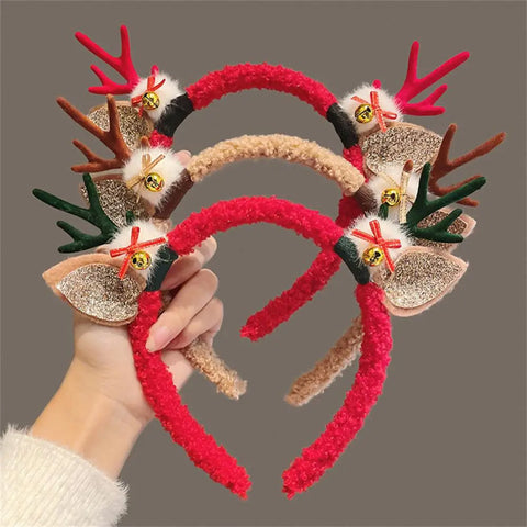 Christmas Hair Hoop Antler Christmas Headwear Hair Band Fashion Red Winter Plush Cute Headband Hair Clip New Hair Accessories