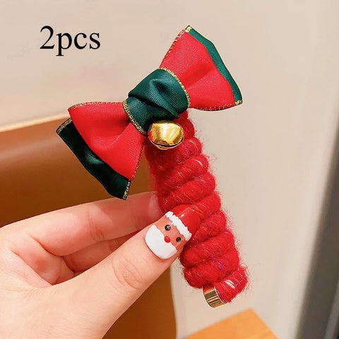 2PCS Hair Ropes Christmas Headwear for Girl Cartoon Elk Deer Tree Kid Cute Party Headband Children Hair Accessory New Year Gift