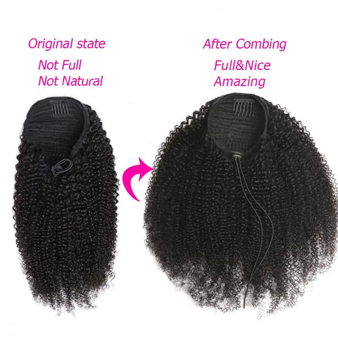 Mogolian Afro Kinky Curly Drawstring Ponytail Human Hair Extensions 4B 4C Remy 12-24inch Long Clip In Ponytail Extension