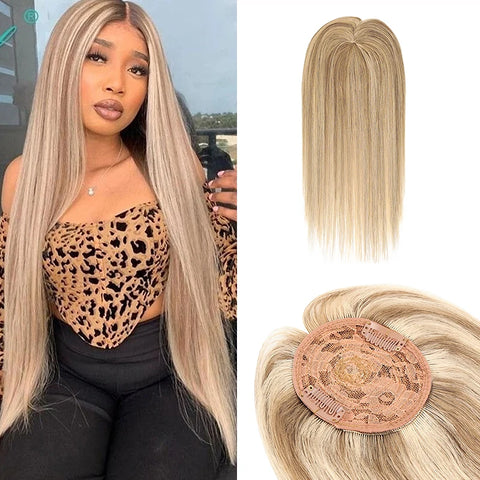 12inch Womens Hair Topper with Clips 100% Remy Human Hair Toppers for Thin Hair Clip In One Piece Hair Extensions