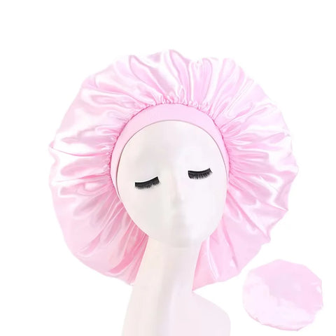 New Women Oversized Silky Hair Soft Elegant Bonnet Solid Color Satin Bonnet Sleeping Night Cap Elastic Shower Bath Hats