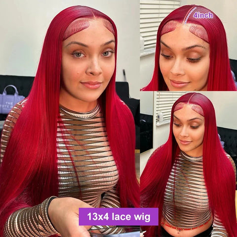 30 40 Inch Brazilian Red 13x6 HD Lace Front Human Hair Wigs 200% Red Color Straight 13X4 Transparent Lace Frontal Wig For Women