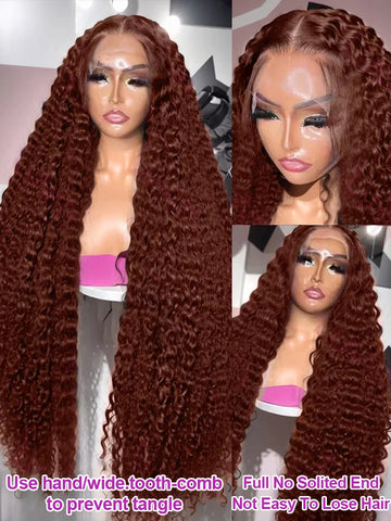 Chocolate Brown Water Curly Wigs 13x4 13x6 HD Lace Frontal Wig 40 42Inch Deep Wave Colored Human Hair Wigs For Women 250 Density