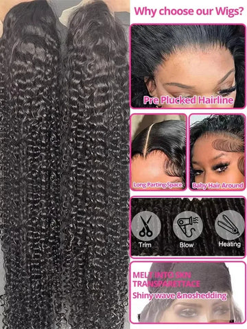 250 300 Density Curly 13x6 HD Lace Frontal Human Hair Wigs Brazilian 30 40 Inch Water Deep Wave 13x4 Lace Front Wig For Women