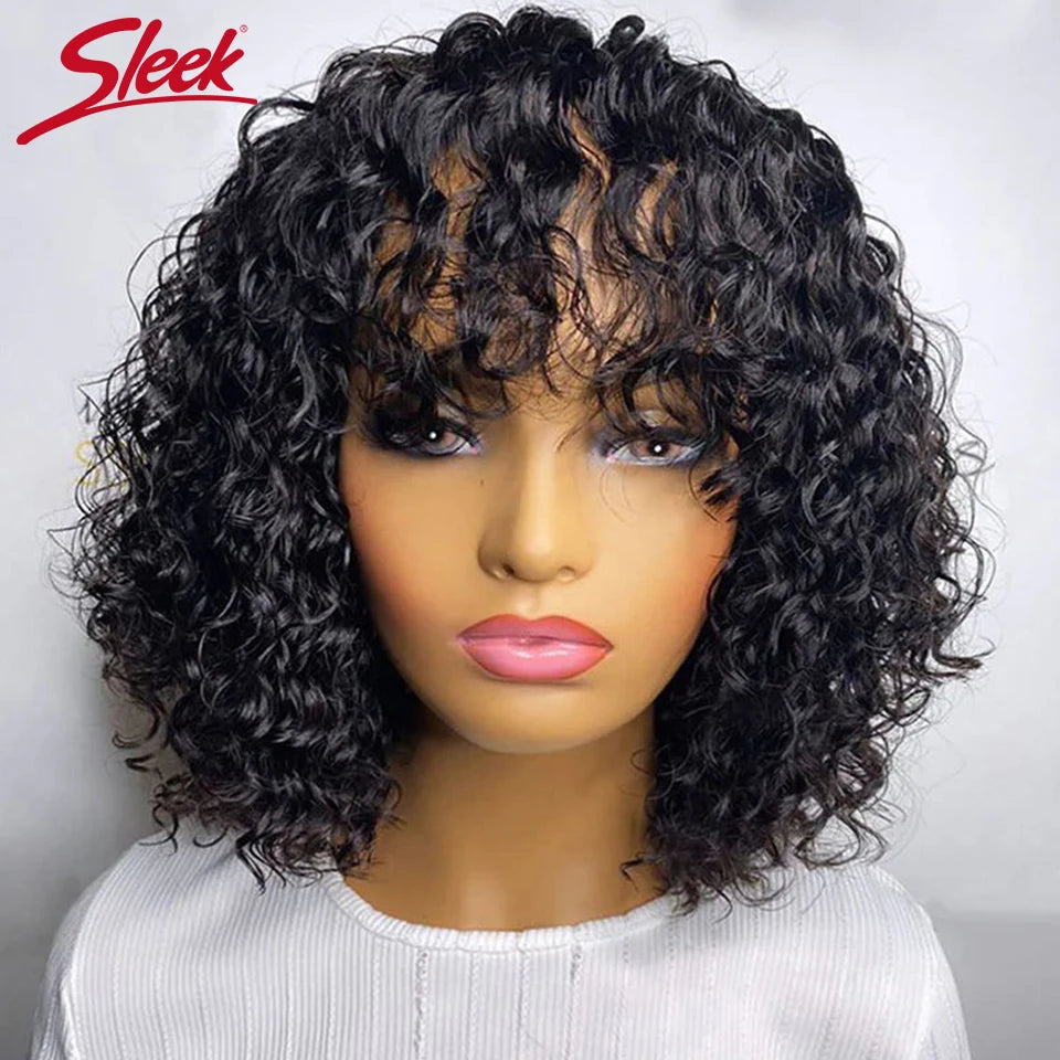 Jerry Curly Short Pixie Bob Cut Human Hair Wigs With BangsGlueless Wig Highlight Honey Water Wave Blonde Colored Wigs For Women