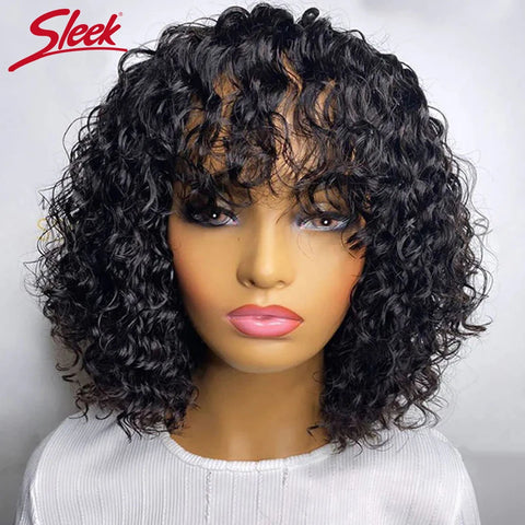 Jerry Curly Short Pixie Bob Cut Human Hair Wigs With BangsGlueless Wig Highlight Honey Water Wave Blonde Colored Wigs For Women