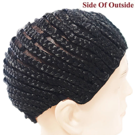 Breathable braided crochet hair braid wig cap for stable synthetic wigs (black), easy to sew braided wig cap