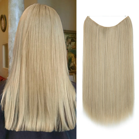 SARLA Synthetic No Clip Hair Extension Ombre Natural Fake False Long Straight Hairpiece Blonde Hair For Women