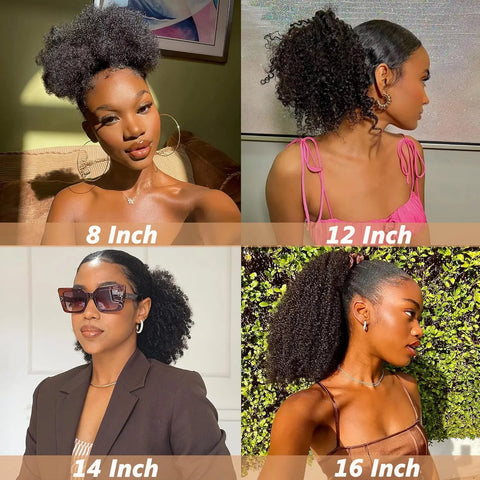 Mogolian Afro Kinky Curly Drawstring Ponytail Human Hair Extensions 4B 4C Remy 12-24inch Long Clip In Ponytail Extension