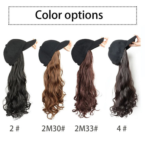 20Inch Synthetic Long Curly Baseball Cap Hat Wigs Heat Resistrant Black Brown Hairpiece for Women
