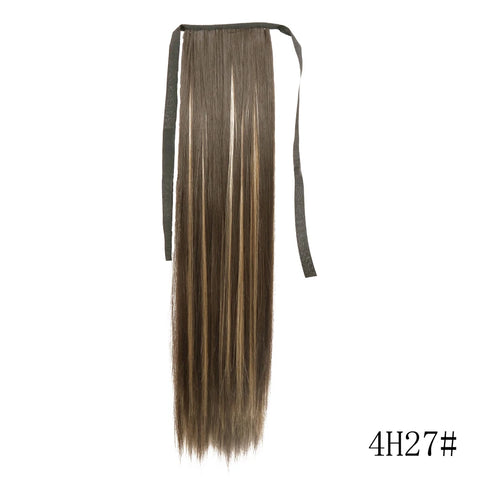 LISI GIRL Synthetic Hair 22''34'' Long Straight Ponytail Wrap Around Ponytail Clip in Hair Extensions Black Hairpiece Headwear