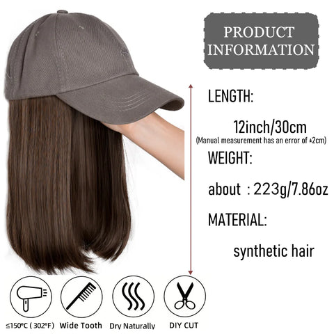 Synthetic12/16/18inch duckweave cap straight hair inward wig baseball capwater wave wig extensions ponytail daily Christmas