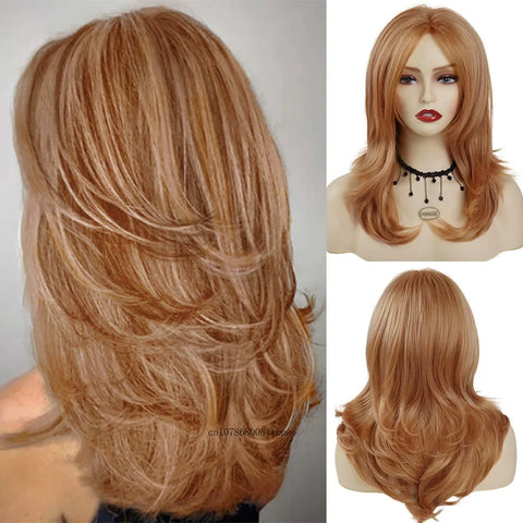 Grey Layered Long Synthetic Wigs with Bangs Silver Gray Wavy for Women Salt and Pepper Natural Looking Daily Use Heat Resistant
