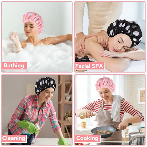 1PC Female Waterproof Shower Cap Double Layer Bath Hair Protector Sleeping Bonnet Efficient Waterproof Hair Cap Satin Bonnet