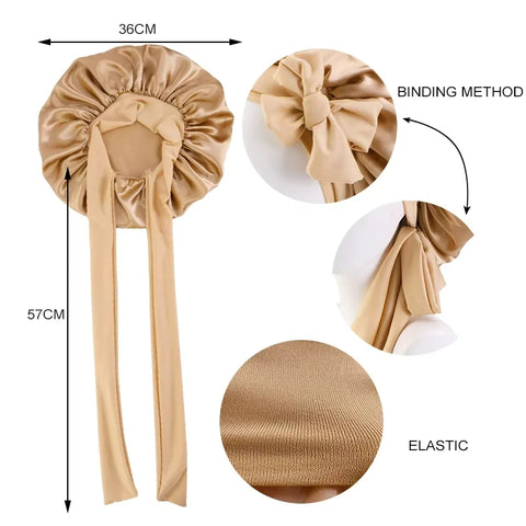 New Women Satin Solid Sleeping Hat Silky Bonnets With Tie Bands Elastic Shower Cap Adjustable Cap For Curly Hair Bonnets