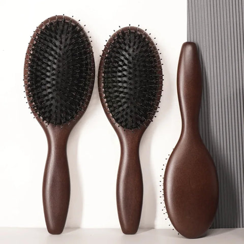 Wood Comb Boar Bristle Cushion Brush Massage Anti Static Nylon Pins Hair Hairbrush Dry Wet Detangler for Scalp Care Hair Growt