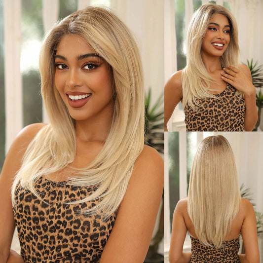Layered Synthetic Lace Wigs Dark Brown White Blonde Ombre MONO Top Wig 4X4 Lace Front Wig FUTURA Hair for Women Daily Party Mono