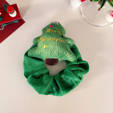 Christmas Hair Scrunchies Girls Soft Velvet Elastic Ponytail Holder Rubber Band Charms Hair Ties Party Elk Santa Claus Headwear