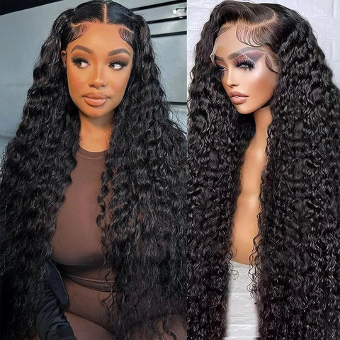 180 Density 13x6 Deep Wave Lace Front Human Hair Wigs 40 Inch 13x4 HD Transparent Water Wave Curly Lace Frontal Human Hair Wig