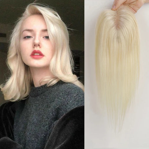Hair Toppers Blonde Brown Ombre 100% Remy Human Hair Topper HairPieces for Women 150% Density Silk Base 3Clip in Toppers 12inch